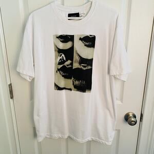 Reserved Shirt Mens XL White Graphic Lips Print Cotton Short Sleeve Artsy Museum
